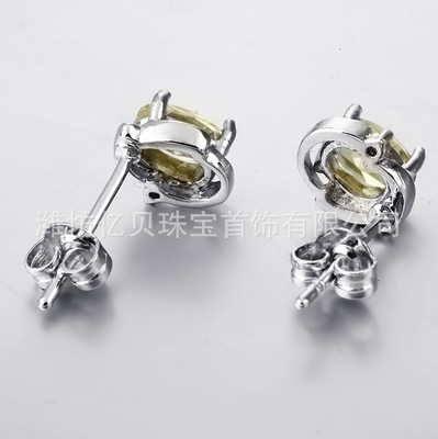 【代理批发渡白金耳钉 橄榄石锆耳钉 韩版 工厂加工订制 外贸出口】价格,厂家,图片,其他耳饰,潍坊亿贝珠宝首饰-